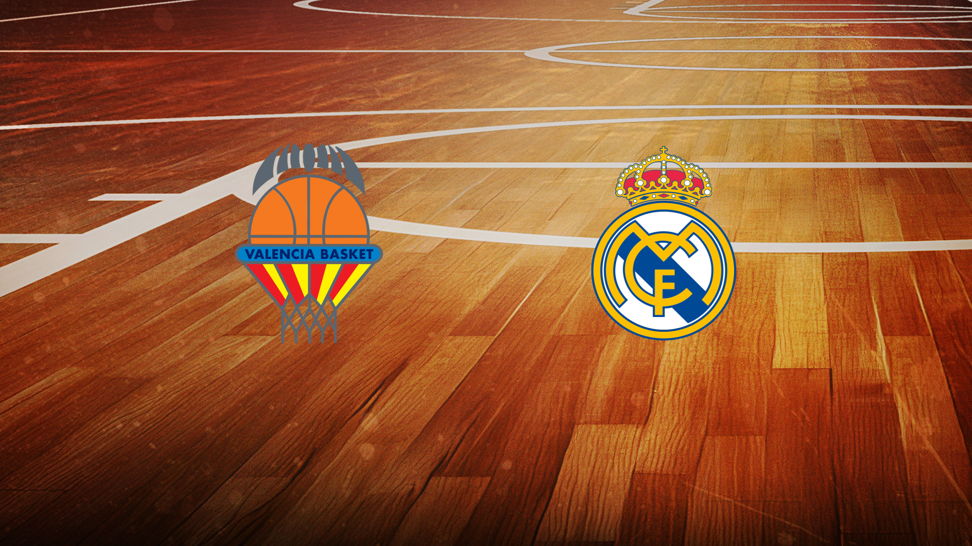 Werbegrafik mit den Logos von Valencia und Real Madrid